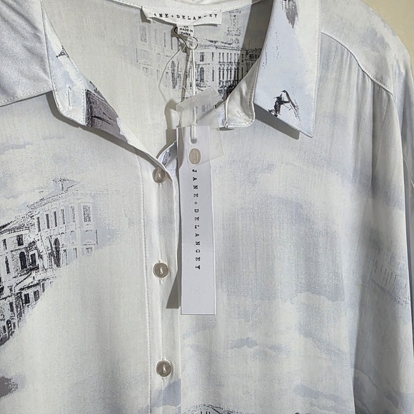 Jane + Delancey NWT Women Shirt Venice Scenic Print Button Down White Size 3X - Picture 5 of 14